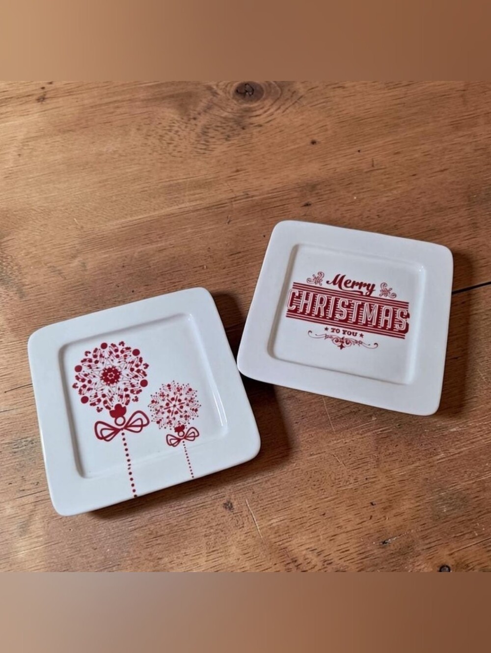 Ciroa Holiday White Ceramic Square Accent Plates - Set of 2